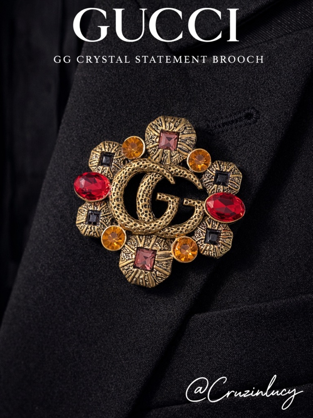 Gucci GG Crystal Statement Brooch | Runway Style | Multicolor Gem Embellished